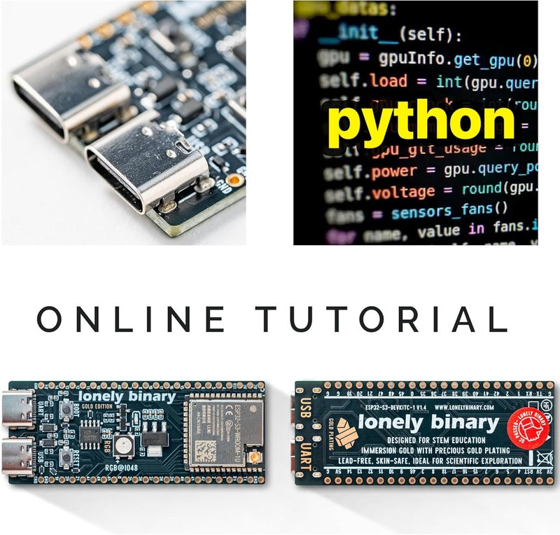 LONELY BINARY مجموعة 3 قطع من لوحة تطوير ESP32-S3 - إصدار الذهب - 16MB فلاش، 8MB PSRAM IPEX، نوع-C مزدوج - متوافقة مع Arduino IDE و ESP-IDF (3X N16R8 لوحة تطوير مع هوائي خارجي) - Image 4